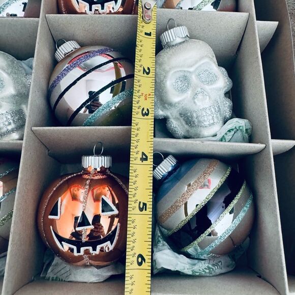 Christopher Radko Halloween Shiny Brite Pumpkin Skull Ball Ornaments 9-ct